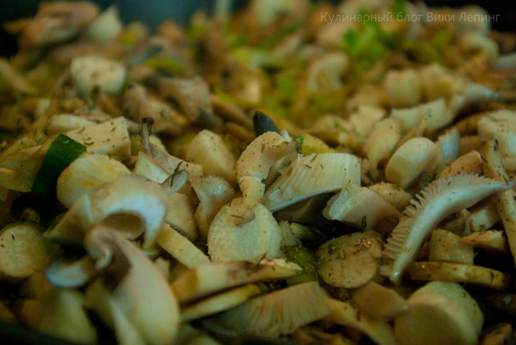 фаршированные блины с грибами и луком-пореем 