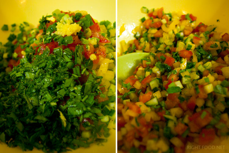 салат из цветной капусты и свежих овощей